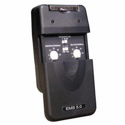 EMS 5.0 Muscle Stim Analog Unit, Portable, System Includes the Following: Device, Lead Wires, Four Self-Adhesive Reuseable Electrodes, 9-Volt Battery, Hard Plastic Carrying Case, and Instruction Manual, Basic Assembly Required, 1 Year Warranty (092877)