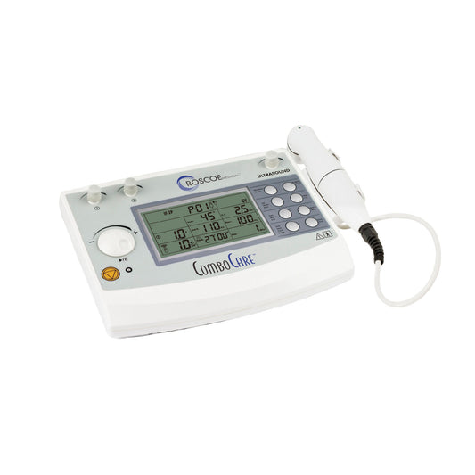 E-Stim and Ultrasound Professional Device, Comes Complete with: 5cm² Ultrasound Wand, Either Sets of Electrodes, Four Sets of Rubber Electrodes with Sponges, Two Elastic Straps, Two Sets of Lead Wires, One Combination Therapy Lead Wire, Power Cord, and U