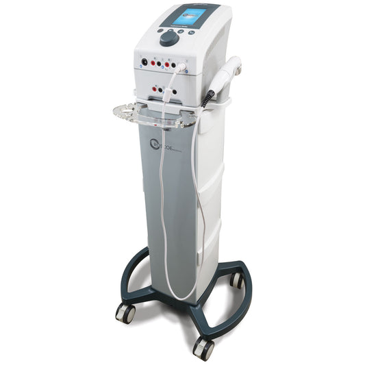 Electrotherapy & Ultrasound System, Comes with: Therapy Cart, CX4 Device, Axelgaard® Electrodes , Rubber Electrodes , 2 Straps for Rubber Electrodes, Lea (2” x 2” & 2” x 3.5” Electrodes, 3” x 5” Dispersive Electrodes) (2.5” x 3.5” & 2.75” x 4.3” Electrode