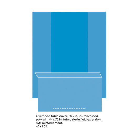 Cover, Table with Reinforced Back, Overhead, 80 x 90 with 44x 72 Fabric Sterile Field Extension, 12/cs