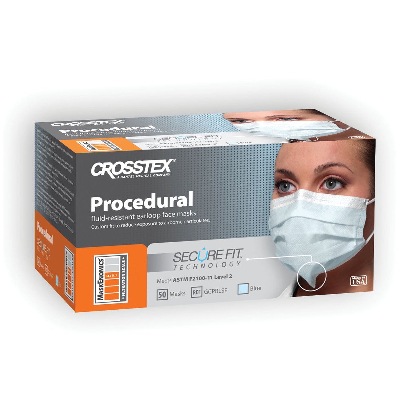 ASTM Level 2 Mask, Blue, Latex Free , 50/bx, 10 bx/ctn (LF) (18 ctn/plt)