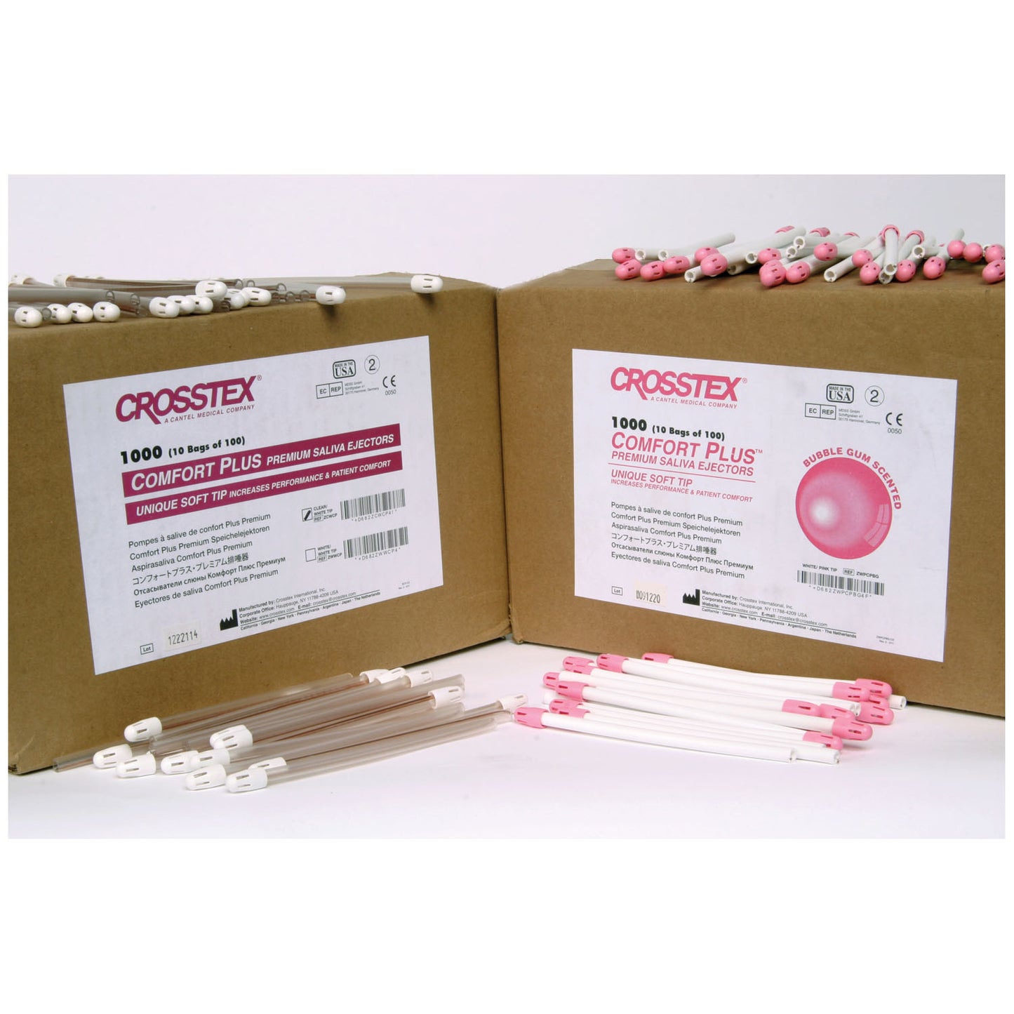 Comfort Plus Saliva Ejector, White/ Pink, Bubblegum, 100/bg, 10 bg/cs