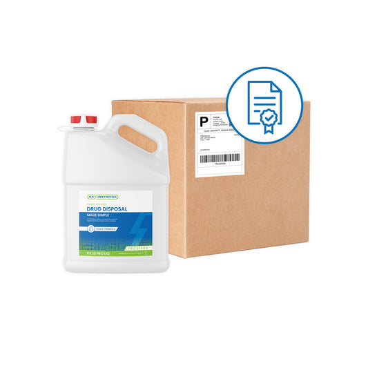 Rx Destroyer™ Pro Series Liquid Meds Only Formula with Hardener Packets, 1 Gallon Bottle, Tethered Cap & View Guage, 4 btl/cs (Must Provide End User Contact Name, Email Address, and Phone # When Ordering)