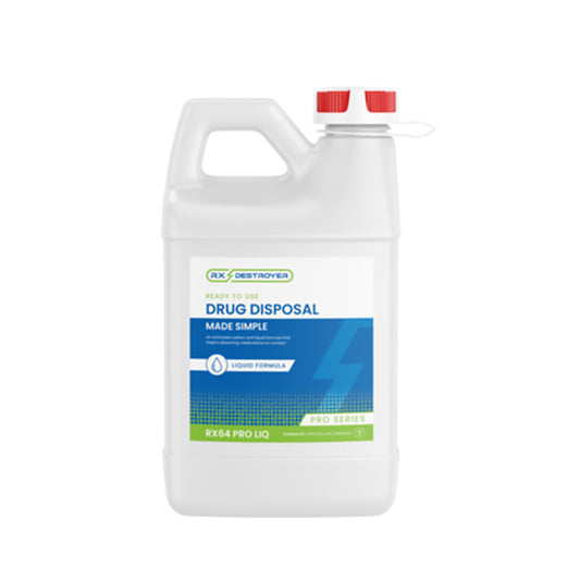 Rx Destroyer™ Pro Series Liquid Meds Only Formula with Hardener Packets, 64oz Bottle, Tethered Cap & View Guage, 4 btl/cs