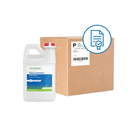 Rx Destroyer™ Pro Series Liquid Meds Only Formula with Hardener Packets, 64 oz Bottle, Tethered Cap & View Guage, 4 btl/cs