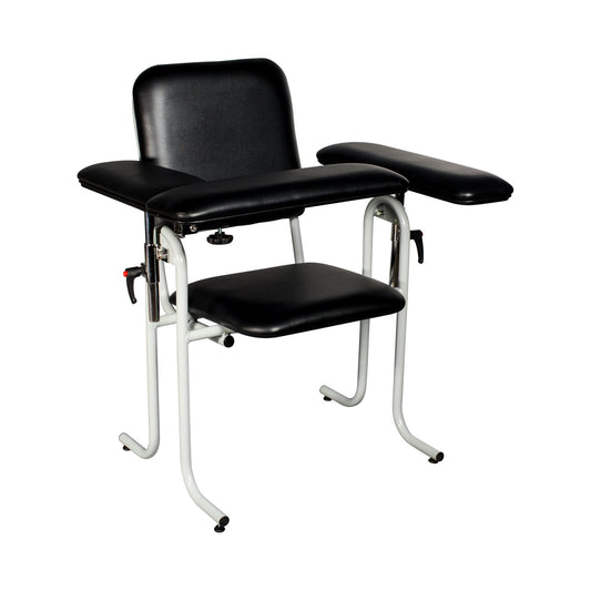 Blood Draw Chair with Flip Up Arm, Upholstered, Seat Dimensions: 18"W x 17"D x 19"H, Black