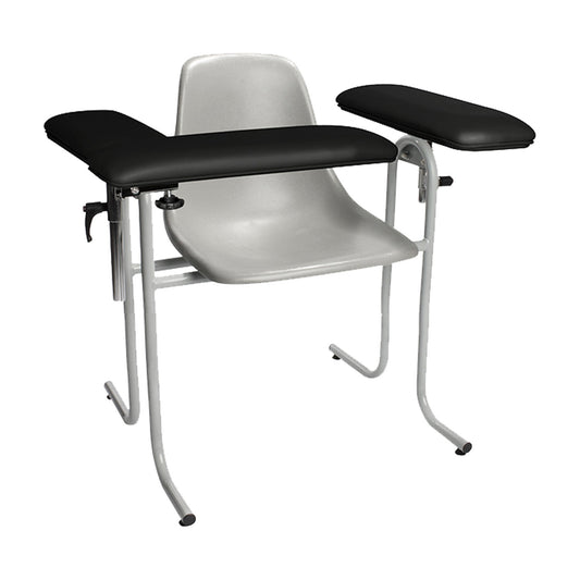 Blood Draw Chair, Plastic Seat, Upholstered Flip Arm, 300 lb Weight Capacity, Chair Dimensions: 21"W x 16"D x 18"H, Black