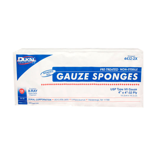 Gauze Sponge, 4" x 4", X-Ray Detectable Type VII, Non-Sterile, 50/bg, 20 bg/cs (Hermitage 9466T & 9466)
