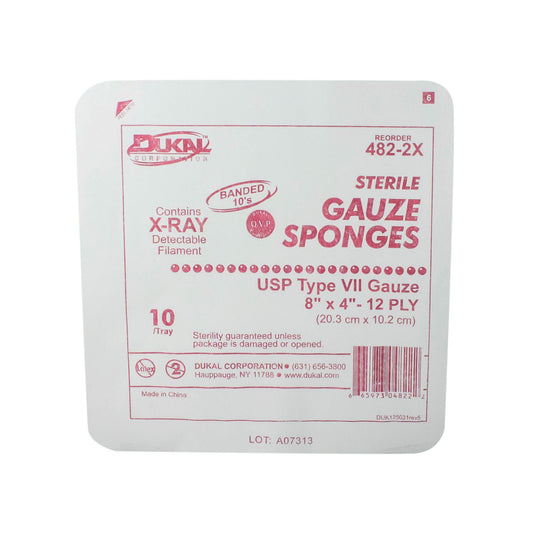 Gauze Sponge, 8" x 4" X-Ray Detectable Type VII, 12-Ply, Sterile, 10/tray, 48 tray/cs
