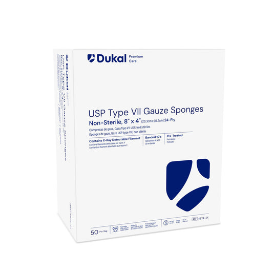 Gauze Sponge, 8" x 4" X-Ray Detectable Type VII, 24-Ply, Non-Sterile, 50/bg, 20 bg/cs