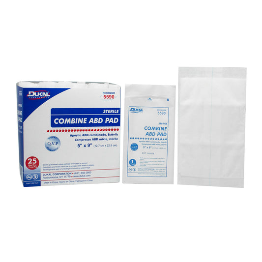 ABD Pad, 5" x 9", Sterile, 1/pk, 25 pk/tray, 16 tray/cs (24 cs/plt)