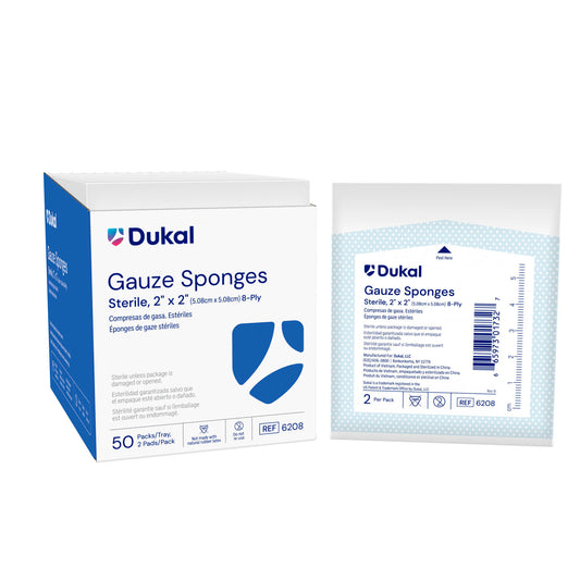 Gauze Sponge, 2" x 2", Sterile, 8-Ply, 2/pk, 50 pk/bx, 30 bx/cs