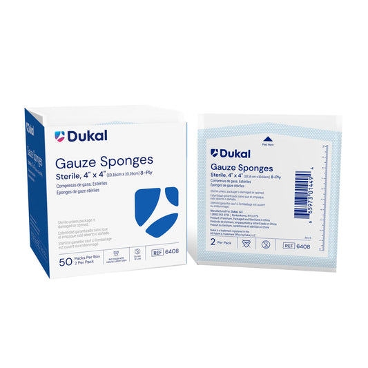 Gauze Sponge, 4" x 4", Sterile, 8-Ply, 2/pk, 50 pk/bx, 12 bx/cs