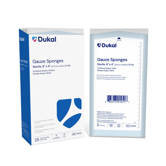 Gauze Sponge, 8" x 4", Sterile, 12-Ply, 2/pk, 25 pk/bx, 20 bx/cs (20 cs/plt)