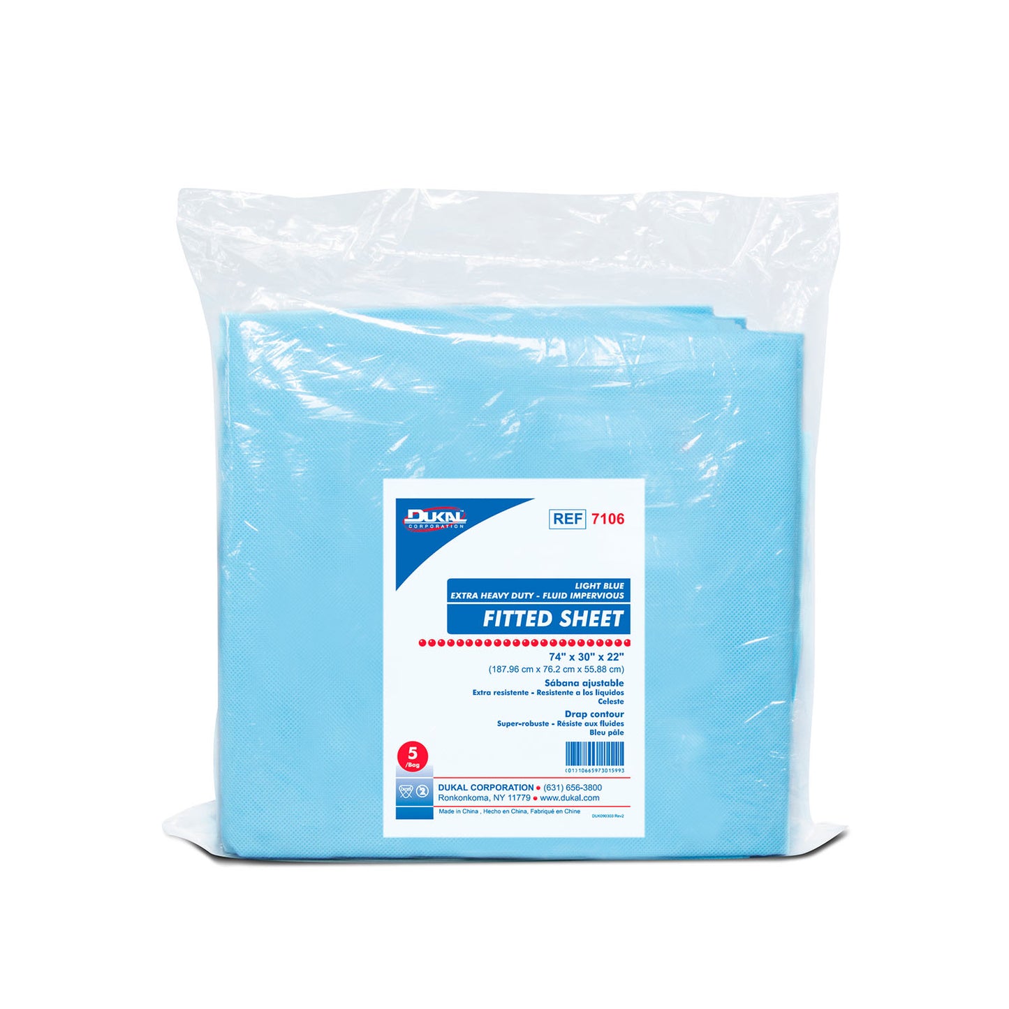 Fitted Sheet, Heavy Duty Fluid Impervious, 74" x 30" x 22", Lt. Blue, 5/bg, 10 bg/cs (28 cs/plt)