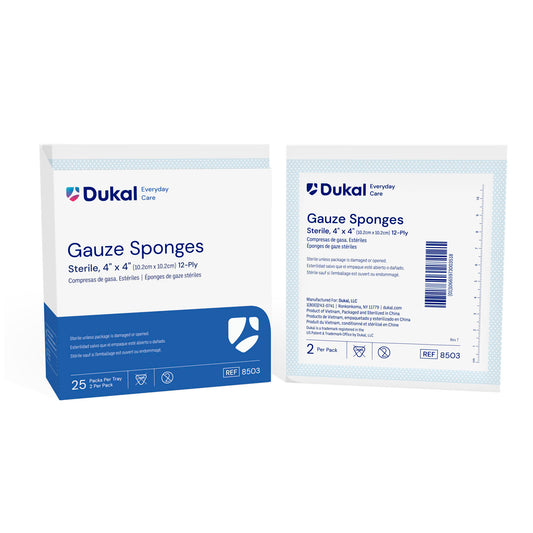 Gauze Sponge, 4" x 4", Sterile, 12-Ply, 2/pk, 25 pk/bx, 24 bx/cs (40 cs/plt)