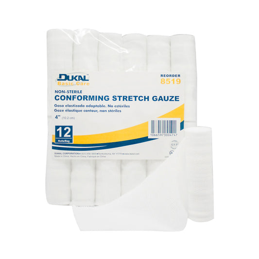 Conforming Stretch Gauze, 4" Non-Sterile, 12 rl/bg, 8 bg/cs (154 cs/plt)
