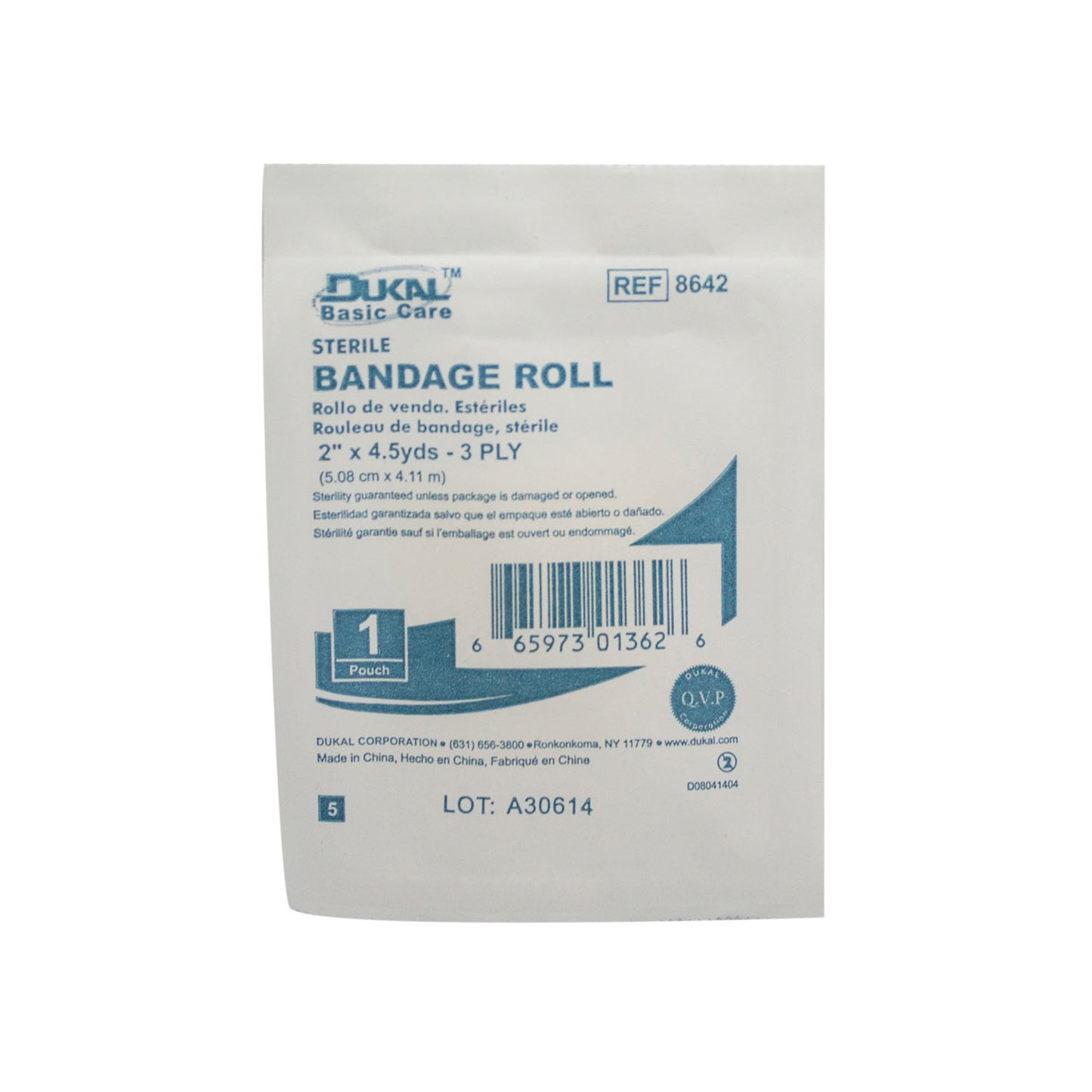 Basic Care Fluff Bandage Roll, 2" x 4.5 yd, 3ply, Sterile, 1 rl/bg, 96 bg/cs