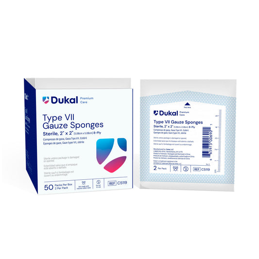 Gauze Sponge, Type VII, Sterile, 2" x 2", 8-Ply, 2/pk, 50 pk/bx, 30 bx/cs (42 cs/plt)