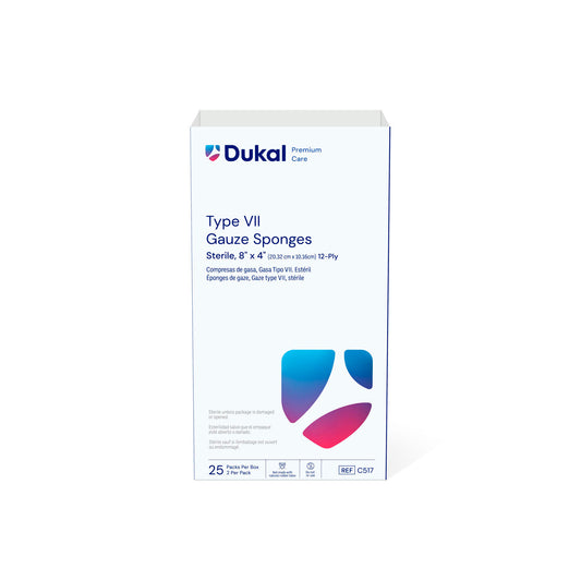 Gauze Sponge, Type VII, Sterile, 8" x 4", 12-Ply, 2/pk, 25 pk/bx, 20 bx/cs