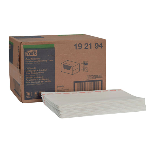 Cleaning Towel, Odor Resistant, 1-Ply, White/ Red, 21" x 13", 50 sht/bx, 1 bx/cs (286 cs/plt)