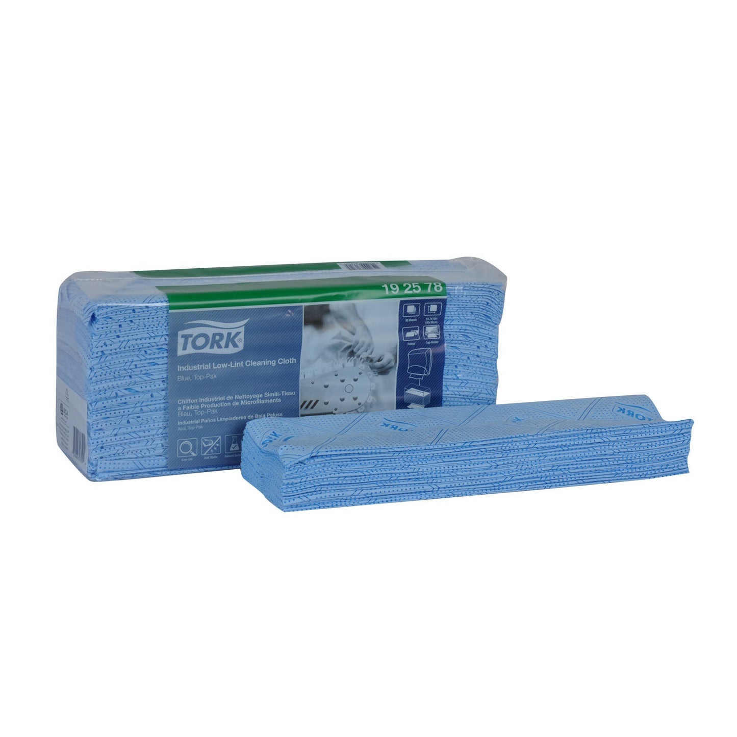 Industrial Cleaning Cloth, Low-Lint, Top-Pak, 1-Ply, Blue, 12.8" x 15.4", 80 sht/pk, 5 pk/cs (70 cs/plt)