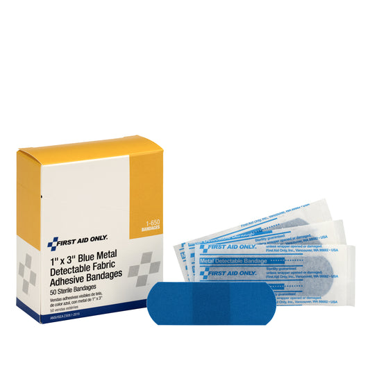Fabric Bandages, Blue Metal Detectable, 1"x3", 50/bx