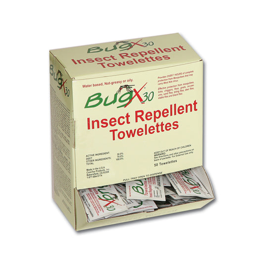 BugX30 Insect Repellent Wipes DEET, 50/bx