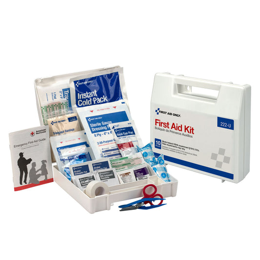 10 Person First Aid Kit, Plastic Case w/ Dividers