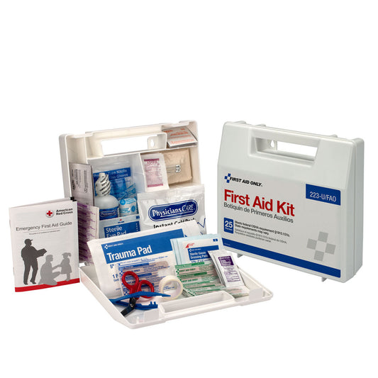 25 Person First Aid Kit, Plastic Case with Dividers