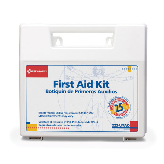 First Aid Kit, 25 Person, Plastic Case wi/ Dividers