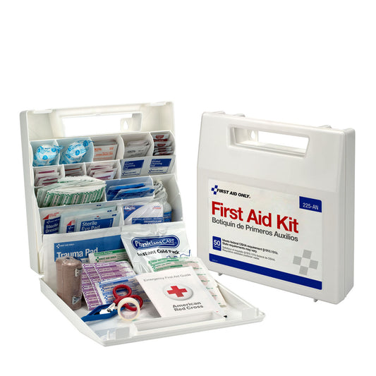 50 Person First Aid Kit, Plastic Case w/ Dividers