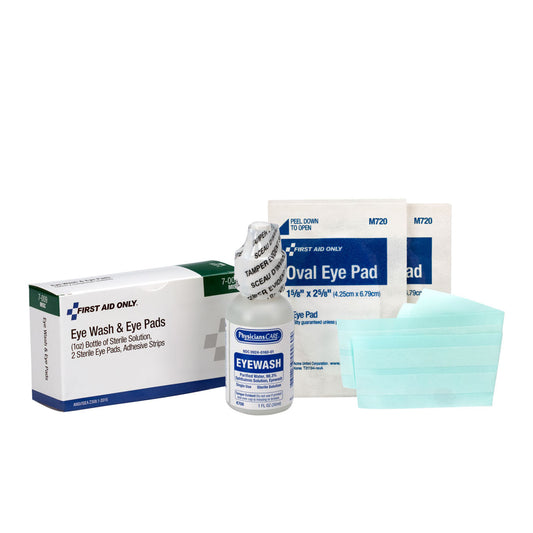 1 oz. Eyewash, Eyepads & Adhesive Strips, 1 set/bx