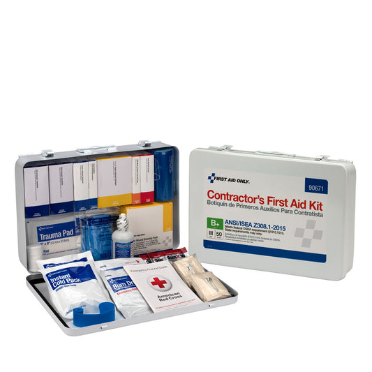 First Aid Kit, 50 Person, Contractor, ANSI B+, Metal Case