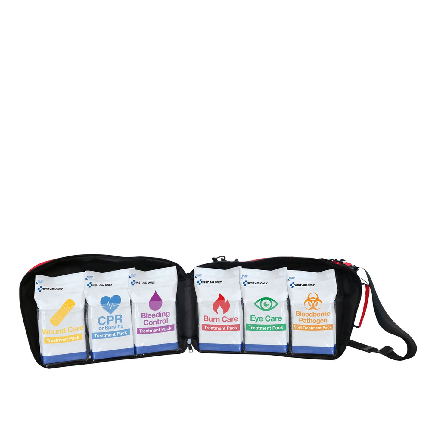 Emergency Response Module First Aid Kit, Fabric Bag, 15"x9.5"x5", Includes: Wound Care Pack, CPR & Sprains Pack, Bleeding Control Pack, Burn Care Pack, Eye Care Pack and Bloodbourne Pathogen Pack (1) (1) (1) (1) (1) (1)