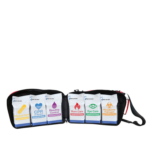 Emergency Response Module First Aid Kit, Fabric Bag, 15"x9.5"x5", Includes: Wound Care Pack, CPR & Sprains Pack, Bleeding Control Pack, Burn Care Pack, Eye Care Pack and Bloodbourne Pathogen Pack (1) (1) (1) (1) (1) (1)