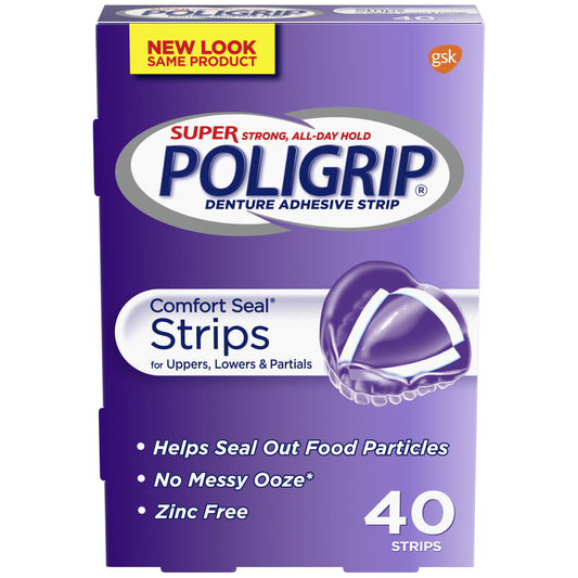 Super Poligrip® Denture Adhesive Comfort Seal Strips, 40 strips/box, 6 boxes/pkg, 4 pkg/cs (24 -40ct boxes total)