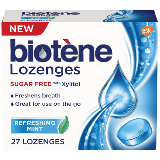 Biotene Lozenges, Sugar-free w/Xylitol, Refreshing Mint flavor, 27 lozenges/bx, 12 bx/cs