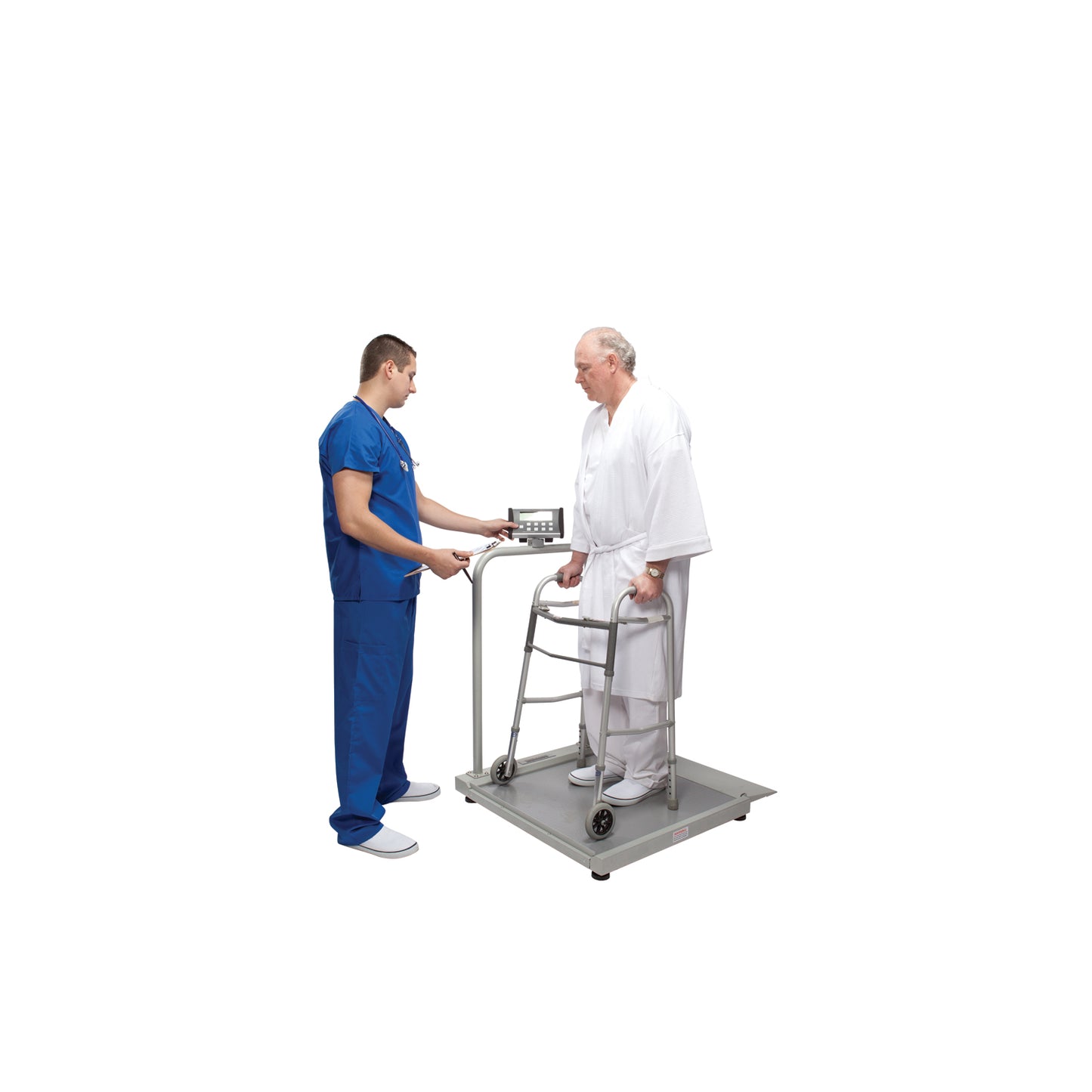 Digital Wheelchair Ramp Scale, Capacity: 1000 lbs/454 kg, Resolution: 0.2 lb/0.1kg, Platform Dimension: 29¼"W x 28¼"D, Ramp Size: 28¼"W x 9 7/8"D , Wheels, 120V Adapter or AA Batteries (secondary ramp optional - B2500RAMP) (2) (included) (6) (not included