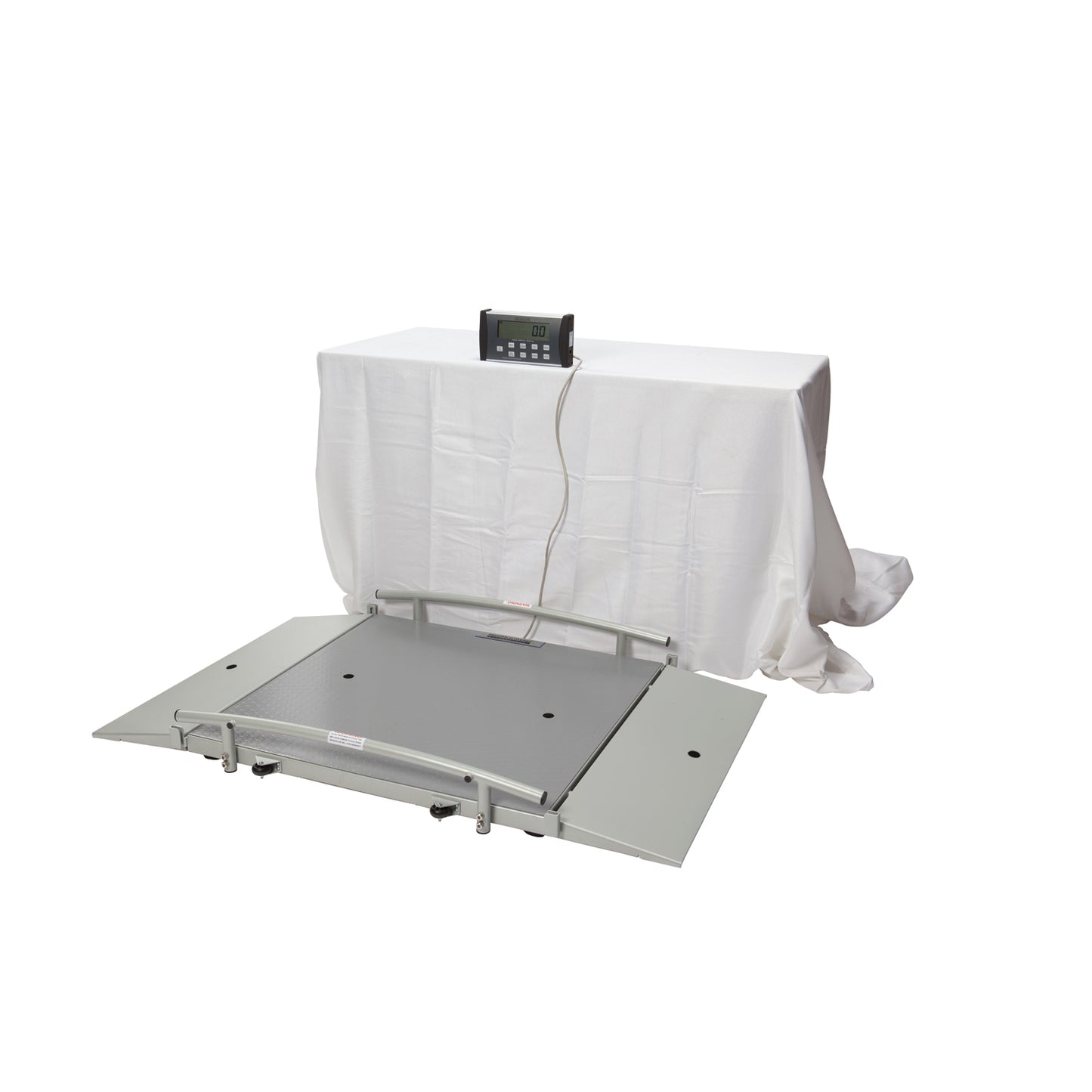 Digital Wheelchair Dual Ramp Scale, X-Large Platform, Capacity: 1000 lb/454 kg, Platform Dimension: 43"W x 42"D x 2½"H , Ramp Size: 12¾"W x 42"D, EMR Connectivity Via USB, Wheels, 120V Adapter or AA Batteries , ¾" LCD Remo (2) (included) (6) (not included
