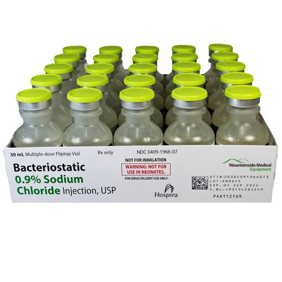 Bacteriostatic 0.9% Sodium Chloride Injection, USP, 30 ml Vial, Multiple Dose, Plastic Fliptop Vial, 25/bx (Rx) (Item is Non-Returnable) (We must have your Wholesale Drug License on File before shipping this product)