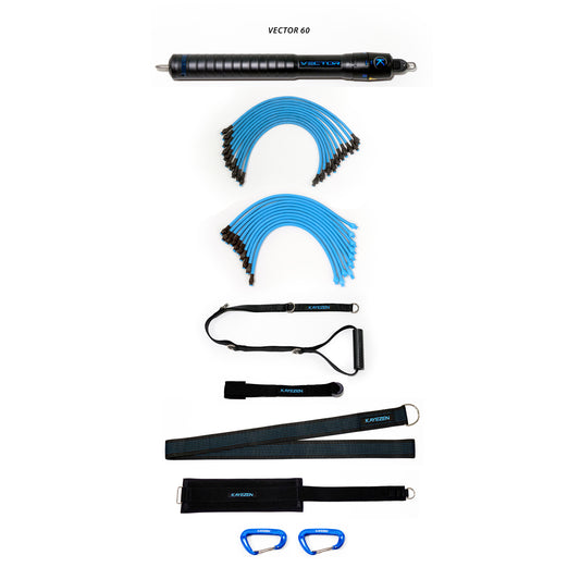 VECTOR 60 Resistance System Solo Kit: 1 VECTOR 60 Unit, w/ 10 Lt + 10 Hvy Tubes, 1 Door Anchor, 1 Long Handle, 1 Long Torso Strap, 1 Thigh Strap, 2 Carabiners, Free Exercise APP (Cannot be sold through any site ie Amazon, Jet, e-bay (Wider Exercise Range)