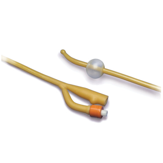 Foley Catheter, Silicone-Coated, Latex, 16FR, 5cc Balloon, 2-Way, 17", 10/ctn
