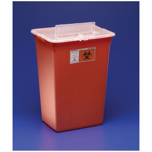 Container, 10 Gal, Red, Split Lid, Sharps Port, Large Volume, 15½"H x 12"D x 21½"W, 6/cs (15 cs/plt)