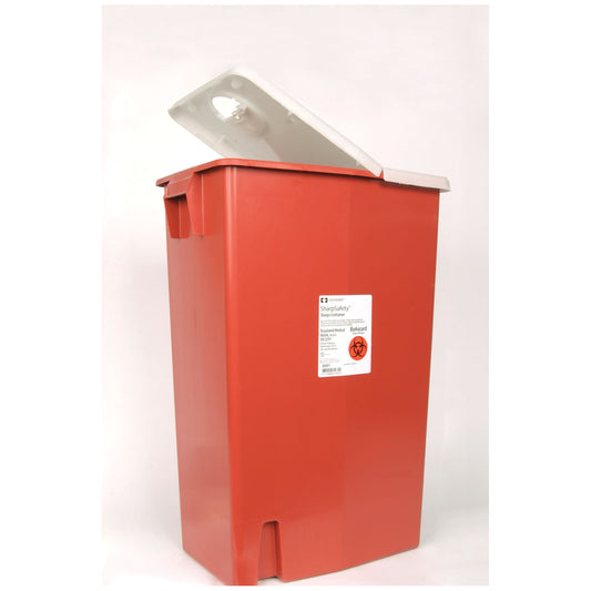 Container, 18 Gal Red, Hinged Lid, 5/cs