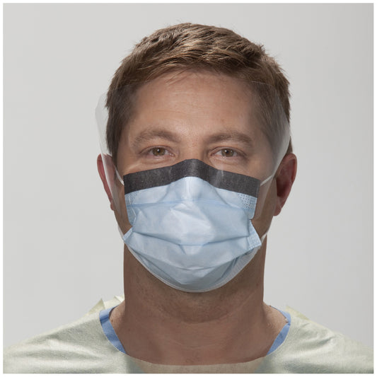Fluidshield® Fog-Free Procedure Mask with Earloops, Wraparound Visor, Blue, 25/pkg, 4 pkg/cs (60 cs/plt)