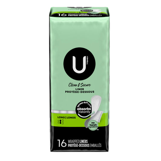 U by Kotex® Pantiliners, Premium, Fresh & Dry, Long, 16/pk, 12 pk/cs