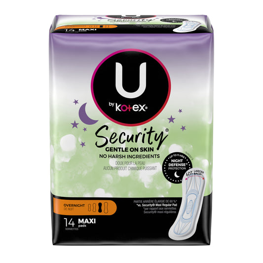 U by Kotex® Maxi Pads, Premium Security, Overnight, 14/pk, 8pk/cs