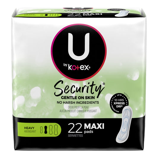 U by Kotex® Maxi Pads, Premium, Long, Super, 22/pk, 8 pk/cs