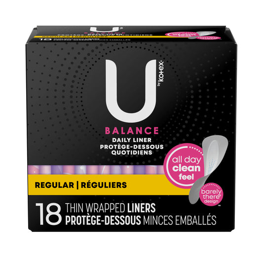 U by Kotex® Barely There® Liners, Thin, 18/pk, 24 pk/cs